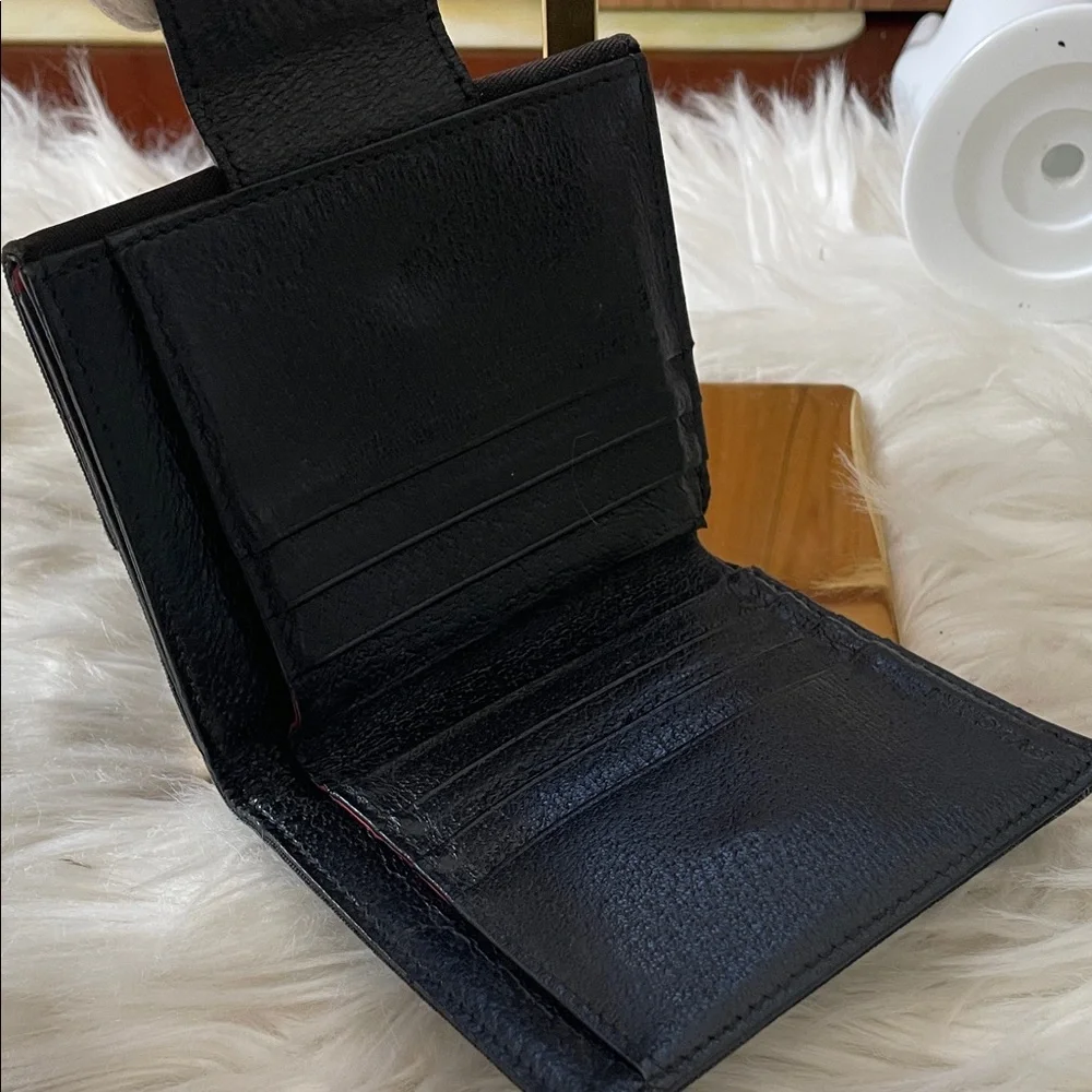 Bulgari Black Logo Canvas Compact 2 Way Snap Wallet-Unisex